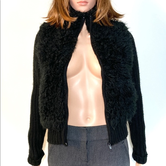 MED•BRODY•SEXY FAUX FUR & KNIT BLACK JACKET• - Picture 2 of 4